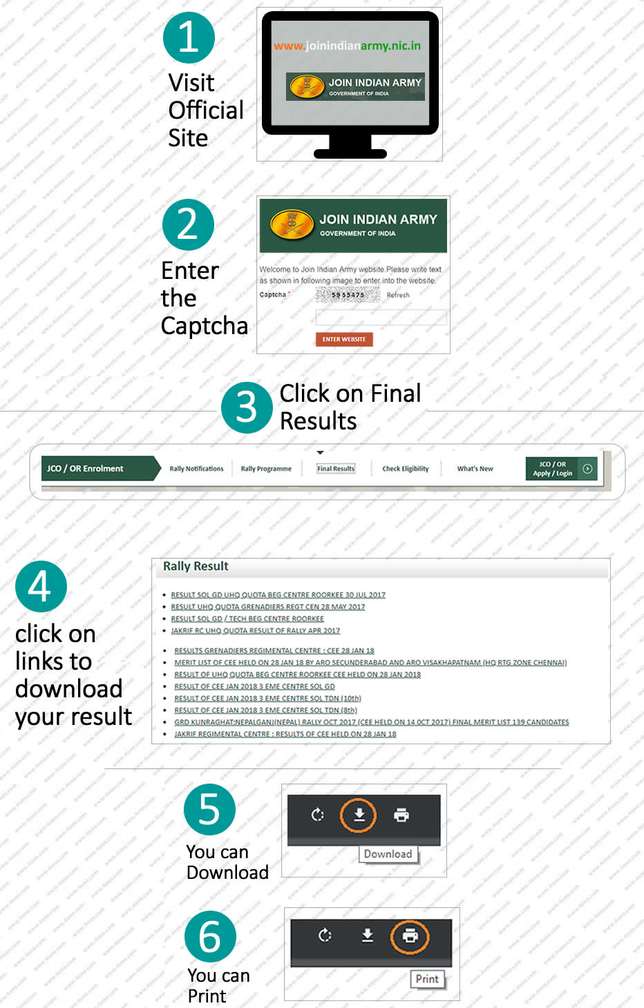 How to download Indian army result from www.joinindianarmy.nic.in