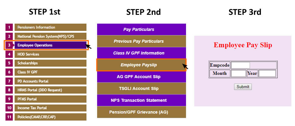 Pay slip For TS Employees and Teachers via TS treasury