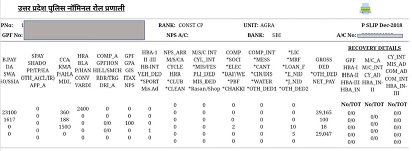 UP Police Pay slip